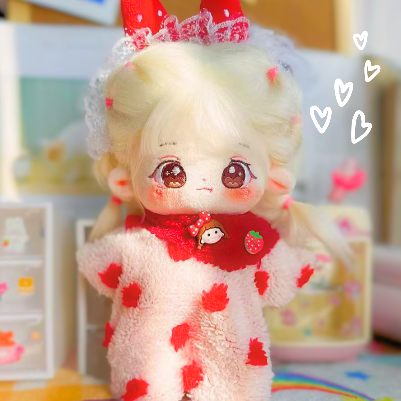 Pijama de Fresitas Kawaii para Muñecas Cotton Doll 20cm