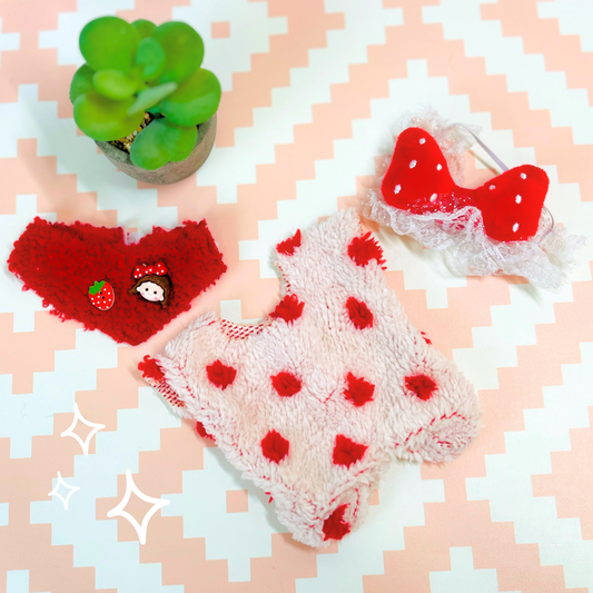 Pijama de Fresitas Kawaii para Muñecas Cotton Doll 20cm