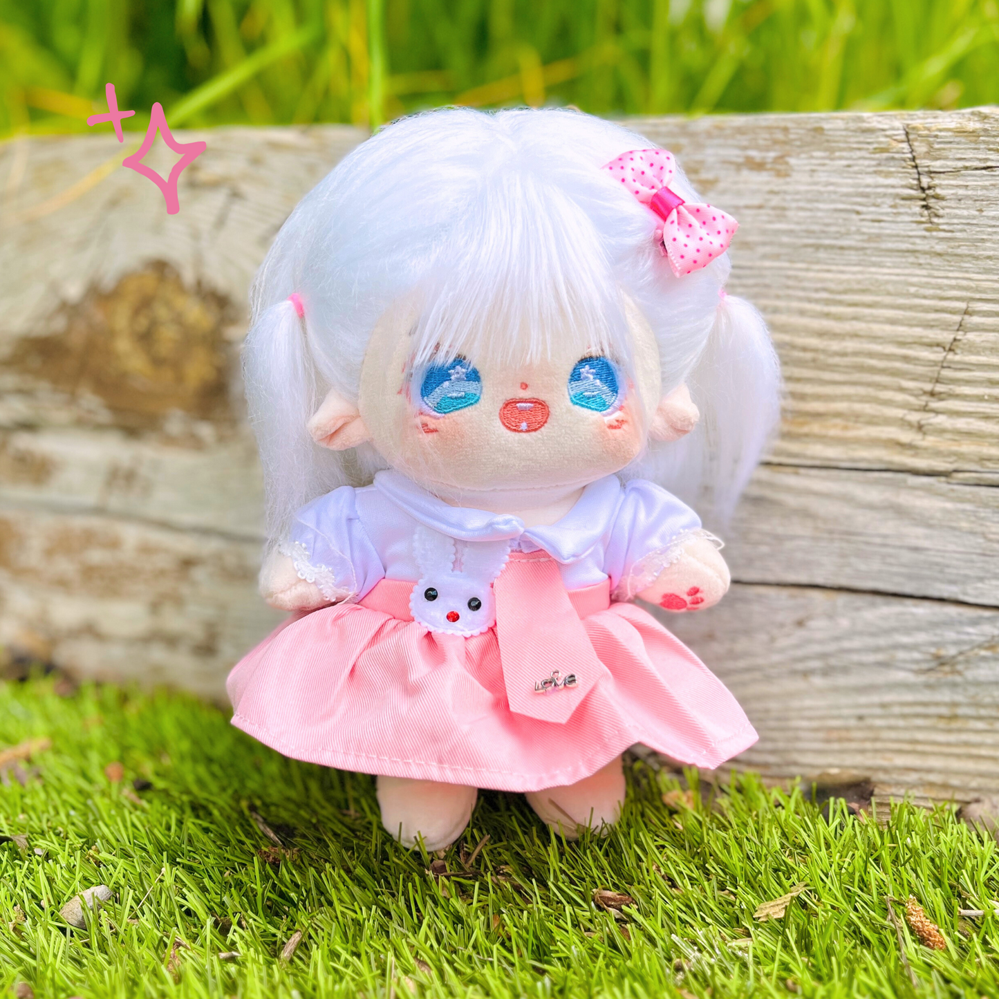 Vestido blanco y rosa para Cotton Doll 🐰 Bunny School
