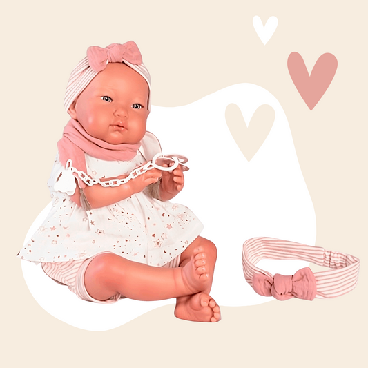 bebe reborn Alejandra con diadema para ti outlet rebajada de precio por tara caja sin plástico