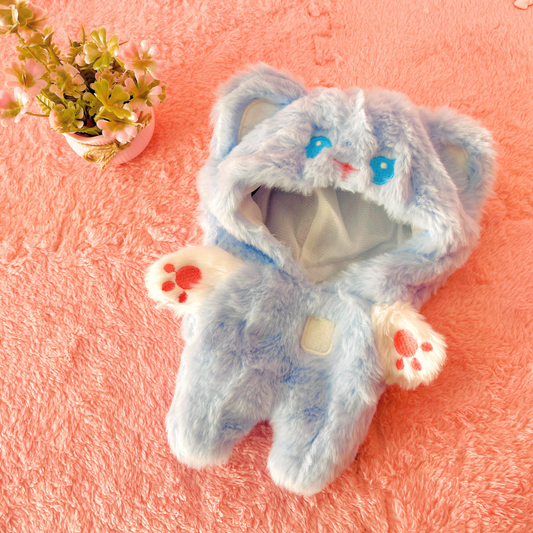 🐾 Pijama Gatito Azul Kawaii para Muñecas Cotton Doll 20cm