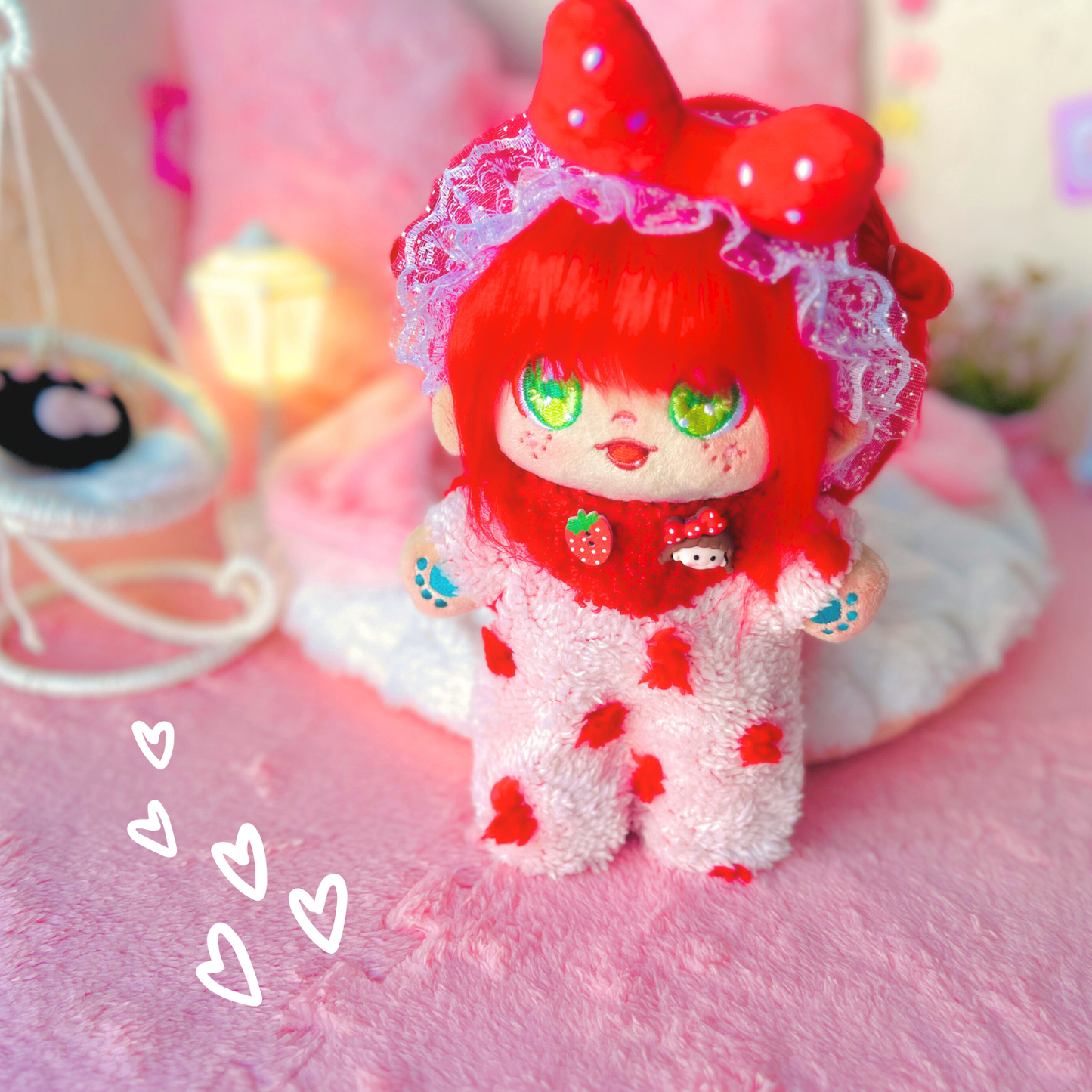 Pijama de Fresitas Kawaii para Muñecas Cotton Doll 20cm