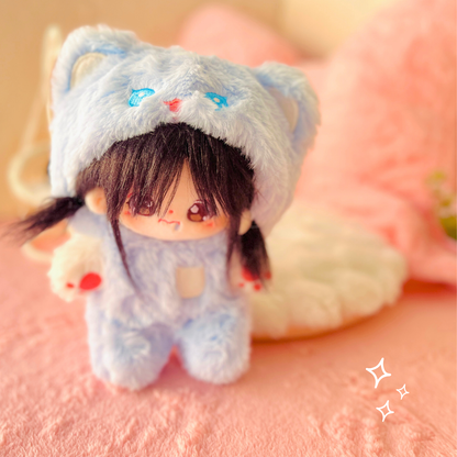 🐾 Pijama Gatito Azul Kawaii para Muñecas Cotton Doll 20cm